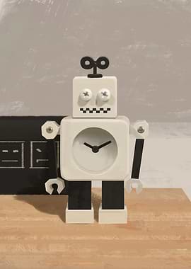 white robot clock