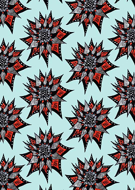 Spiked Abstract Flower In Red And Black