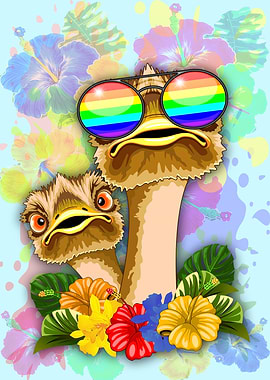 Ostrich Hawaii Fashion Funny Dudes