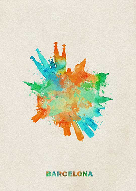 Barcelona Skyline Colorful
