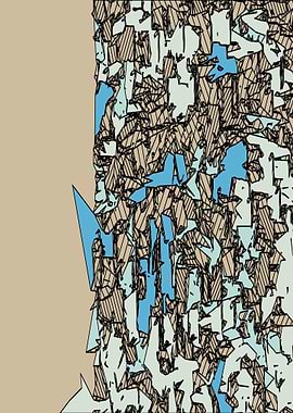 drawing and sketching abstract in blue with brown