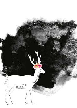 YOUNG DEER WITH FLOWERS-2