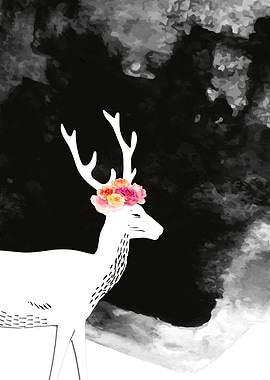 YOUNG DEER WITH FLOWERS-1