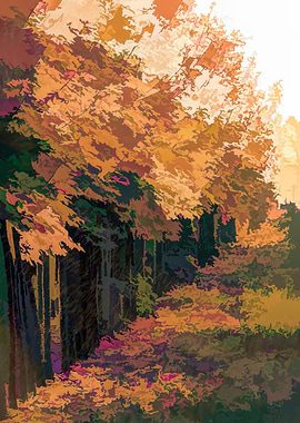 autumn tree in a row