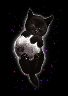 CAT HUGGING MOON