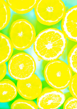 juicy yellow lemon pattern abstract with green bac