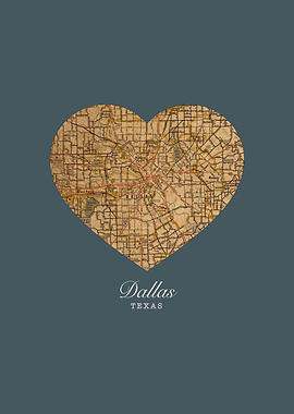 Dallas Texas City Heart Street Map