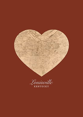 Louisville Kentucky City Heart Vintage Street Map