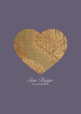 San Diego California City Heart Street Map