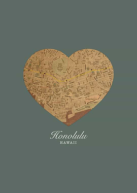 Honolulu Hawaii City Heart Street Map Love