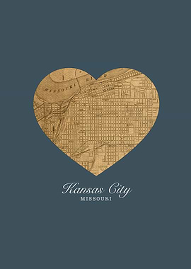 Kansas City Missouri City Heart Street Map Love