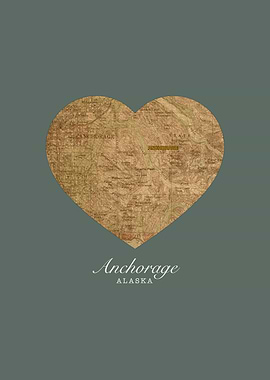 Anchorage Alaska City Street Map Heart Love