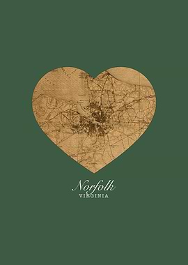 Norfolk Virginia City Heart Street Map Love