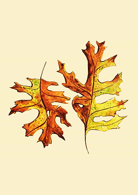 Ink And Watercolor Painted Dancing Autumn Leaves