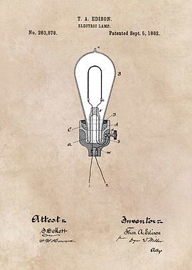 patent art Edison 1882 Electric Lamp