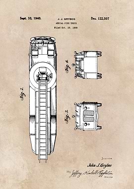 patent art Grybos Aerial fire truck 1940