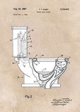patent art Kubit 1967 Flush tank toilet