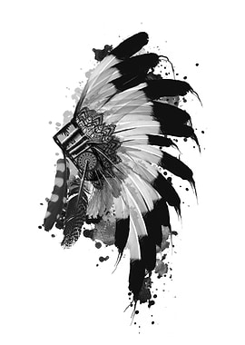 native headdress black and white