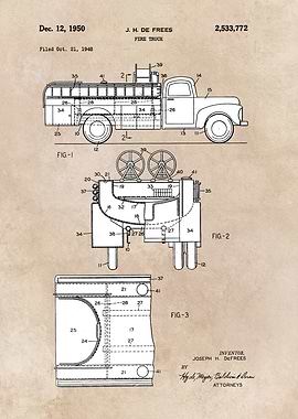 patent art De Frees 1948 Fire Truck