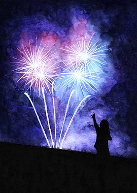 Blue and pink fireworks