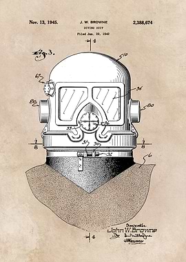 patent art Browne 1945 Diving suit