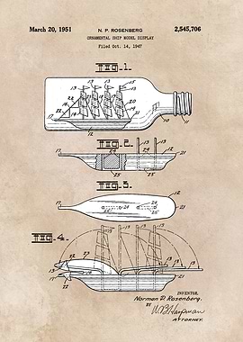 patent art Rosenberg 1951 Ornamental ship model di