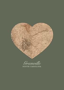 Greenville South Carolina City Streep Map Heart