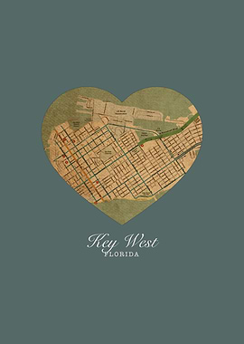 Key West Florida City Heart Street Map Love