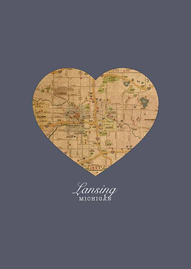 Lansing Michigan City Heart Street Map Love