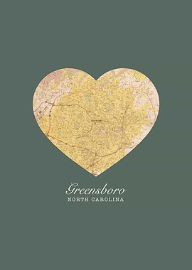 Greensboro North Carolina City Heart Street Map