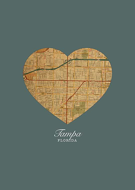 Tampa Florida City Heart Street Map Love