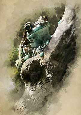 Blue tree frog on the branch - digital painting