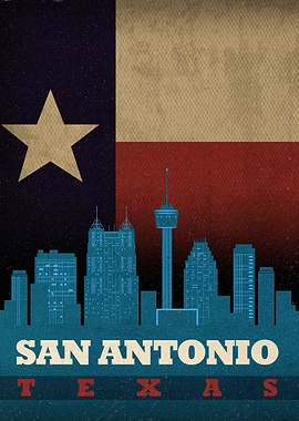 San Antonio Texas City Skyline State Flag
