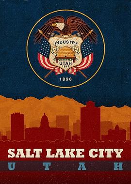 Salt Lake City Utah City Skyline State Flag