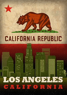 Los Angeles California City Skyline State Flag