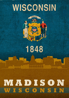 Madison Wisconsin City Skyline State Flag