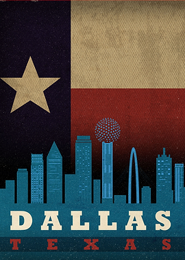 Dallas Texas City Skyline State Flag