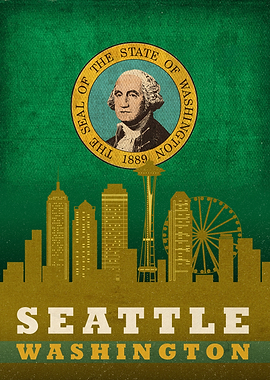Seattle Washington City Skyline State Flag