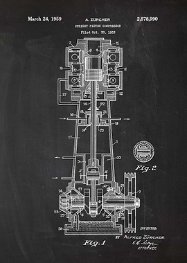 1959 Upright Piston Compressor - Patent Drawing