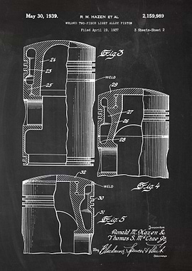 1937 Welded Two-Piece Light Alloy Piston - Drawing