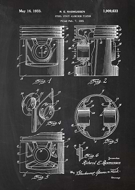 1931 Steel Strut Aluminium Piston - Patent Drawing
