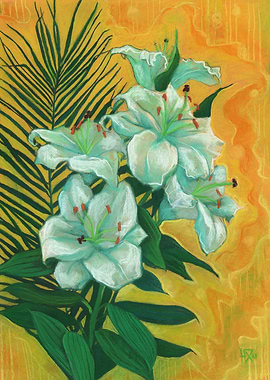 White Lilies and Palm Leaf