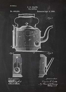 1889 Tea Kettle - Patent Drawing