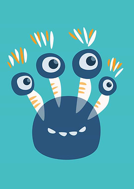 Cute Blue Four Eyed Monster