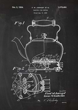 1933 Electric Tea Kettle - Patent Drawing
