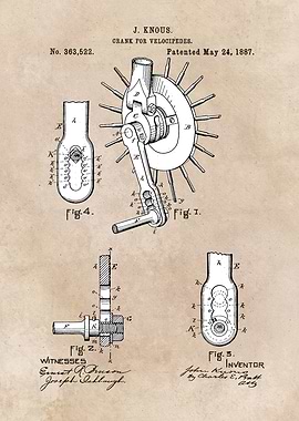 patent art Knous 1887 Crank for velocipedes