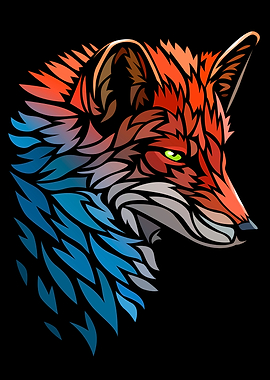 Tribal Fox Red Blue