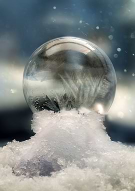 Crystal ball of frozen soap bubble