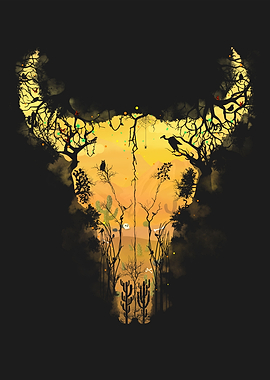 Dark Desert Cow Skull
