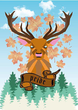 Pride deer in front of the forest